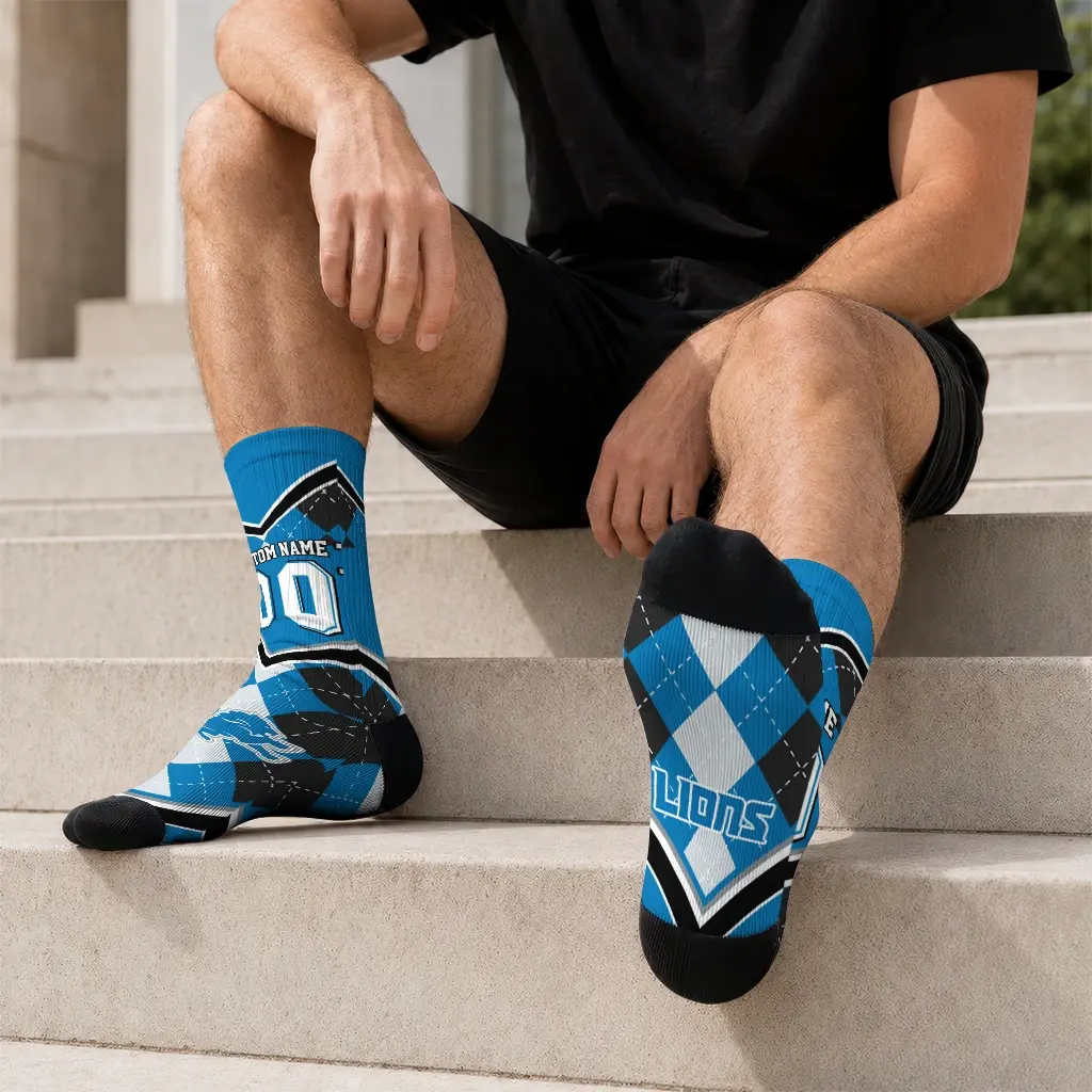 Detroit Lions Socks Custom Argyle Pattern Blue Latest Model Detroit Lions Socks Custom Argyle Pattern Blue Latest Model