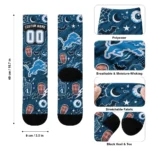 Detroit Lions Socks Personalized Scattered Icons Blue Best Selling
