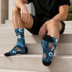 Detroit Lions Socks Personalized Scattered Icons Blue Best Selling