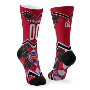 Detroit Pistons Socks Custom Argyle Pattern Red Fashion Forward