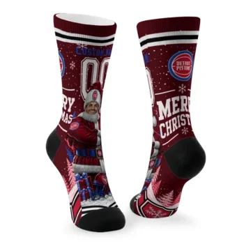 Detroit Pistons Socks Custom Snowy Scene Red White Fashion Forward