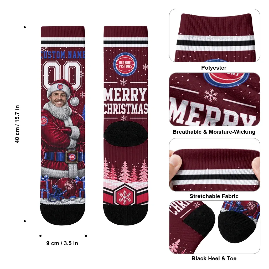 Detroit Pistons Socks Custom Snowy Scene Red White High Quality Detroit Pistons Socks Custom Snowy Scene Red White High Quality