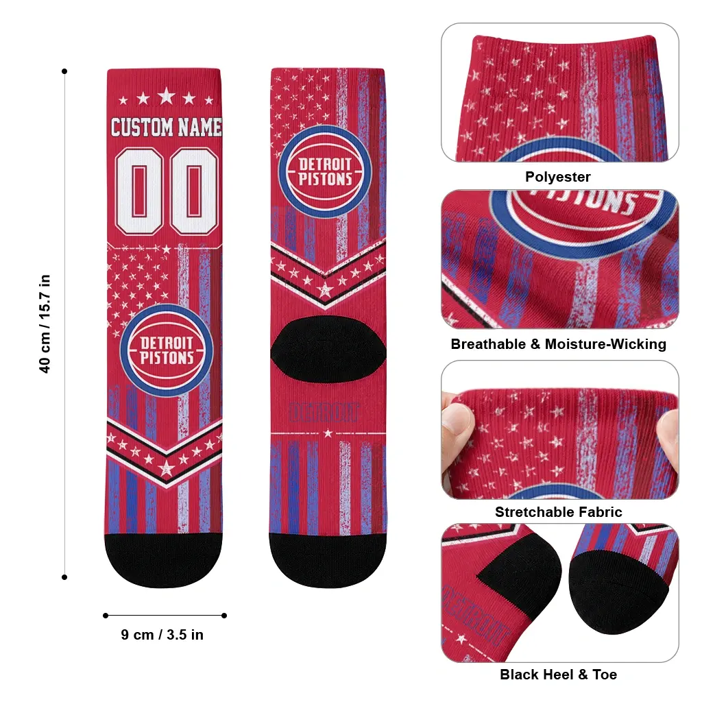 Detroit Pistons Socks Custom Star Stripes Red White High Quality Detroit Pistons Socks Custom Star Stripes Red White High Quality
