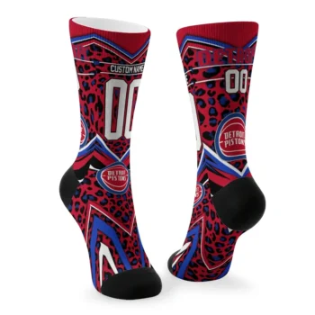 Detroit Pistons Socks Customized Leopard Print Red Black Fashion Forward