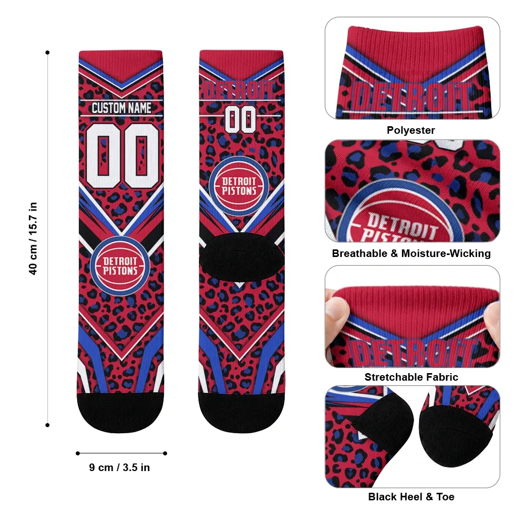 Detroit Pistons Socks Customized Leopard Print Red Black High Quality Detroit Pistons Socks Customized Leopard Print Red Black High Quality
