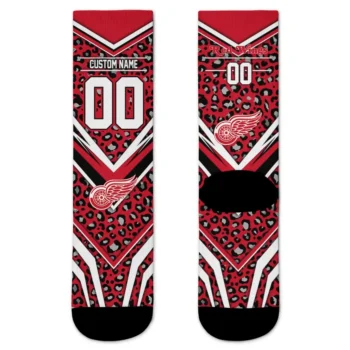 Detroit Red Wings Socks Custom Leopard Print Red Black Best Selling