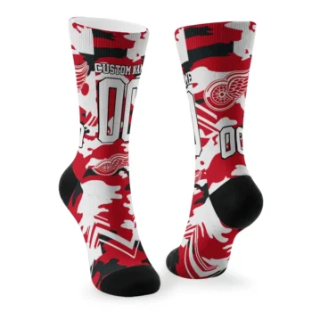 Detroit Red Wings Socks Customized Woodland Camo Red Fashion Forward