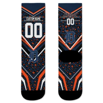 Detroit Tigers Socks Custom Leopard Print Navy Black Best Selling