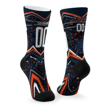 Detroit Tigers Socks Custom Leopard Print Navy Black Fashion Forward