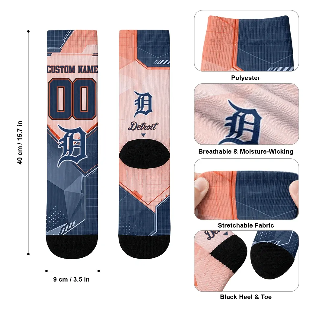 Detroit Tigers Socks Customized Geometric Tech Navy High Quality Detroit Tigers Socks Customized Geometric Tech Navy High Quality