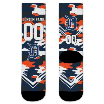 Detroit Tigers Socks - Customized Woodland Camo Navy