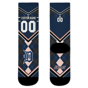 Detroit Tigers Socks Personalized Argyle Pattern Navy Best Selling