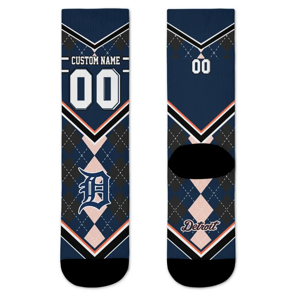 Detroit Tigers Socks Personalized Argyle Pattern Navy Best Selling Detroit Tigers Socks Personalized Argyle Pattern Navy Best Selling