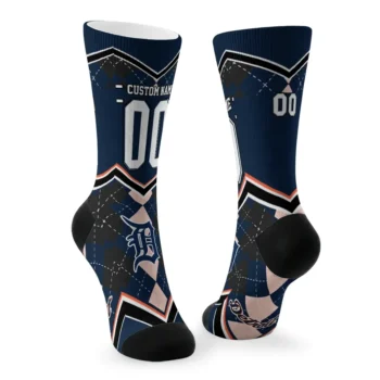 Detroit Tigers Socks Personalized Argyle Pattern Navy Fashion Forward