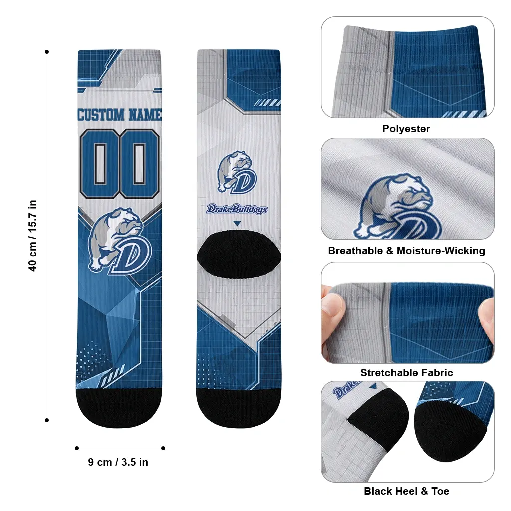 Drake Bulldogs Socks Customized Geometric Tech Blue High Quality Drake Bulldogs Socks Customized Geometric Tech Blue High Quality
