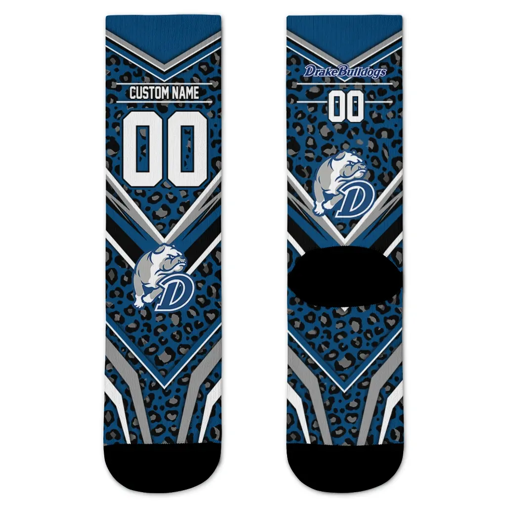 Drake Bulldogs Socks Customized Leopard Print Blue Black Best Selling Drake Bulldogs Socks Customized Leopard Print Blue Black Best Selling