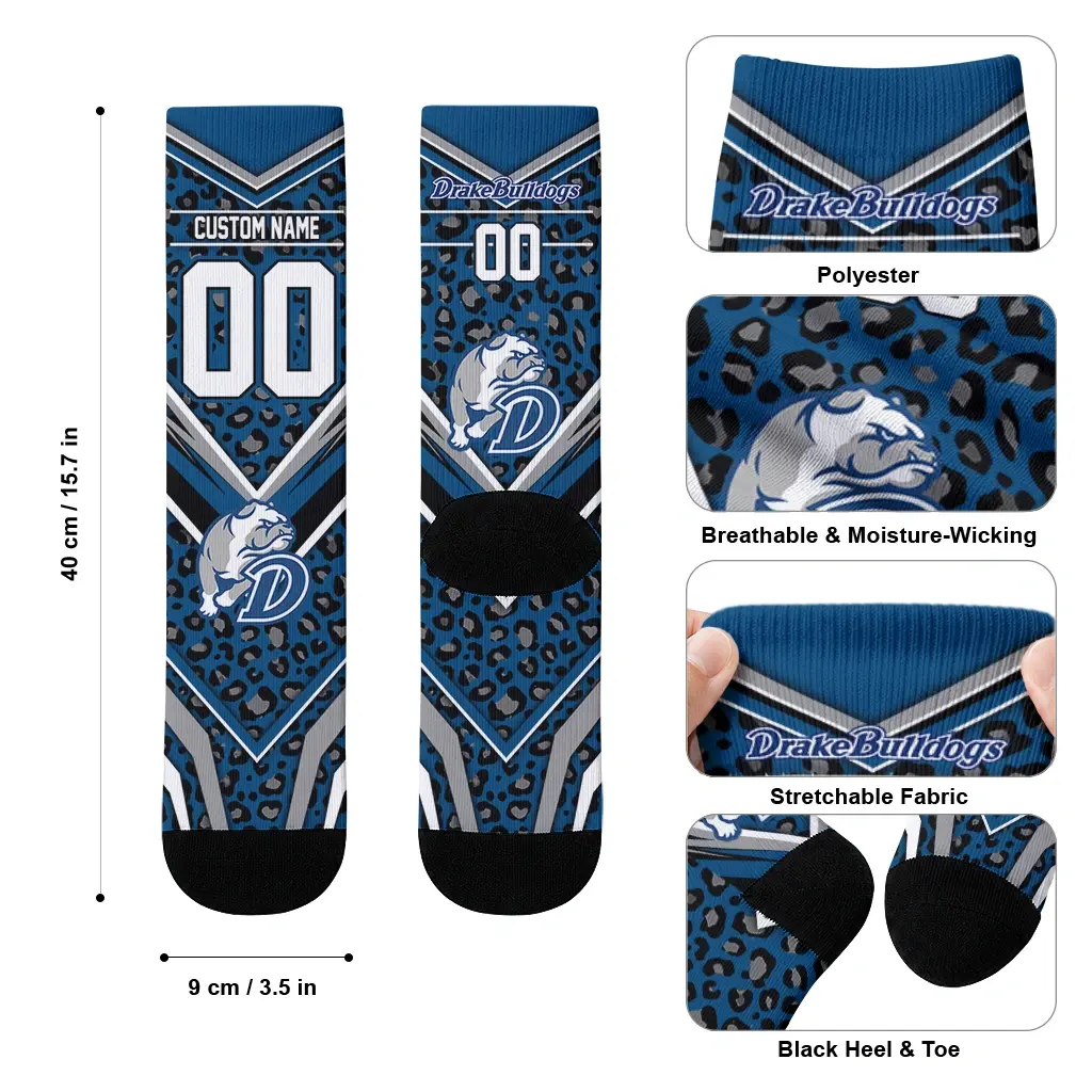 Drake Bulldogs Socks Customized Leopard Print Blue Black High Quality Drake Bulldogs Socks Customized Leopard Print Blue Black High Quality