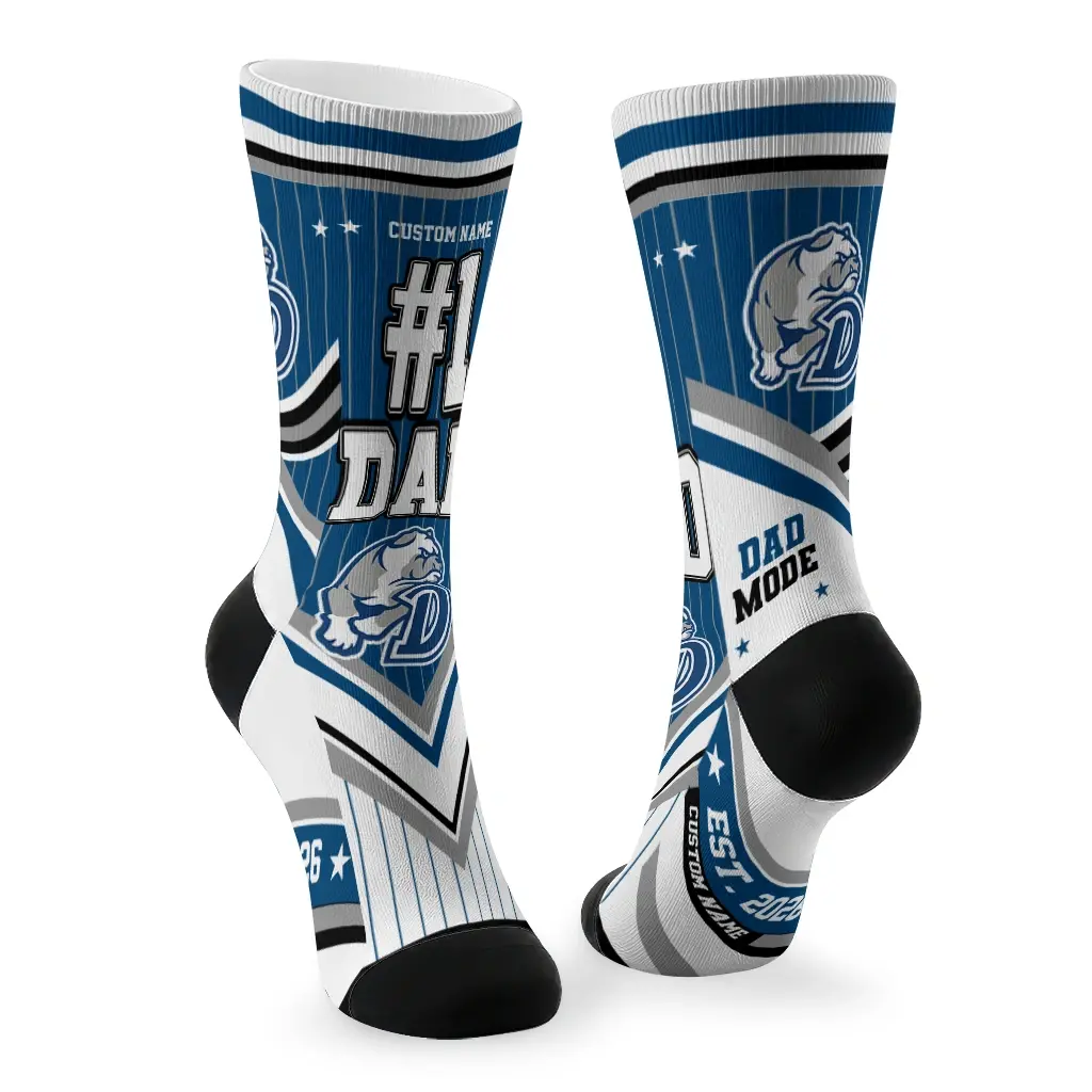 Drake Bulldogs Socks Customized Pinstripe Chevron Blue White Fashion Forward Drake Bulldogs Socks Customized Pinstripe Chevron Blue White Fashion Forward