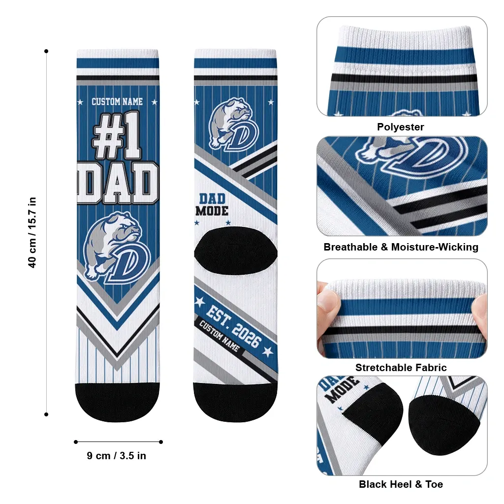 Drake Bulldogs Socks Customized Pinstripe Chevron Blue White High Quality Drake Bulldogs Socks Customized Pinstripe Chevron Blue White High Quality