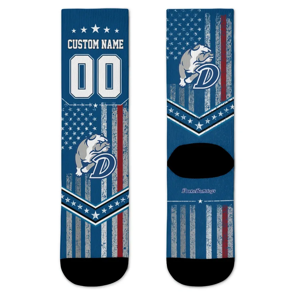 Drake Bulldogs Socks Customized Star Stripes Blue White Best Selling Drake Bulldogs Socks Customized Star Stripes Blue White Best Selling