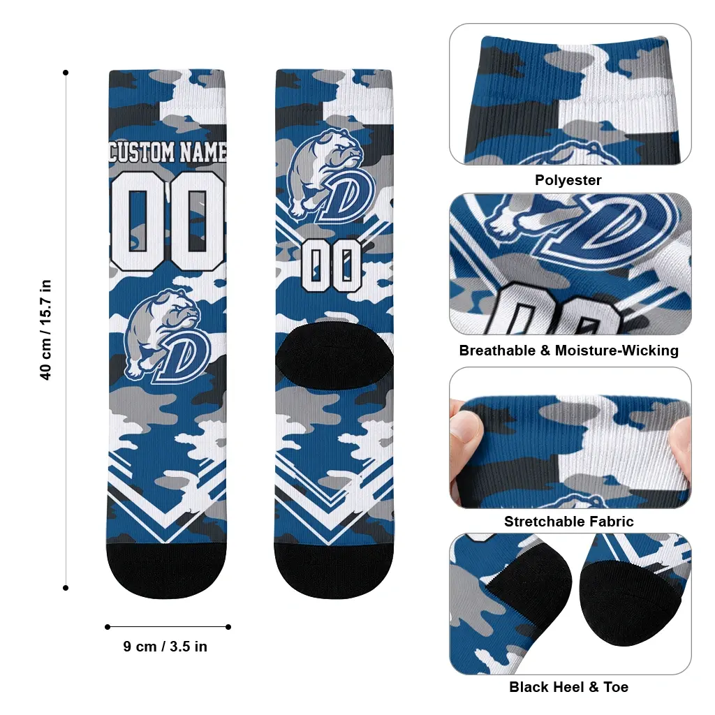 Drake Bulldogs Socks Customized Woodland Camo Blue High Quality Drake Bulldogs Socks Customized Woodland Camo Blue High Quality