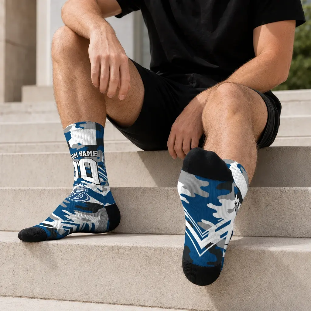 Drake Bulldogs Socks Customized Woodland Camo Blue Latest Model Drake Bulldogs Socks Customized Woodland Camo Blue Latest Model