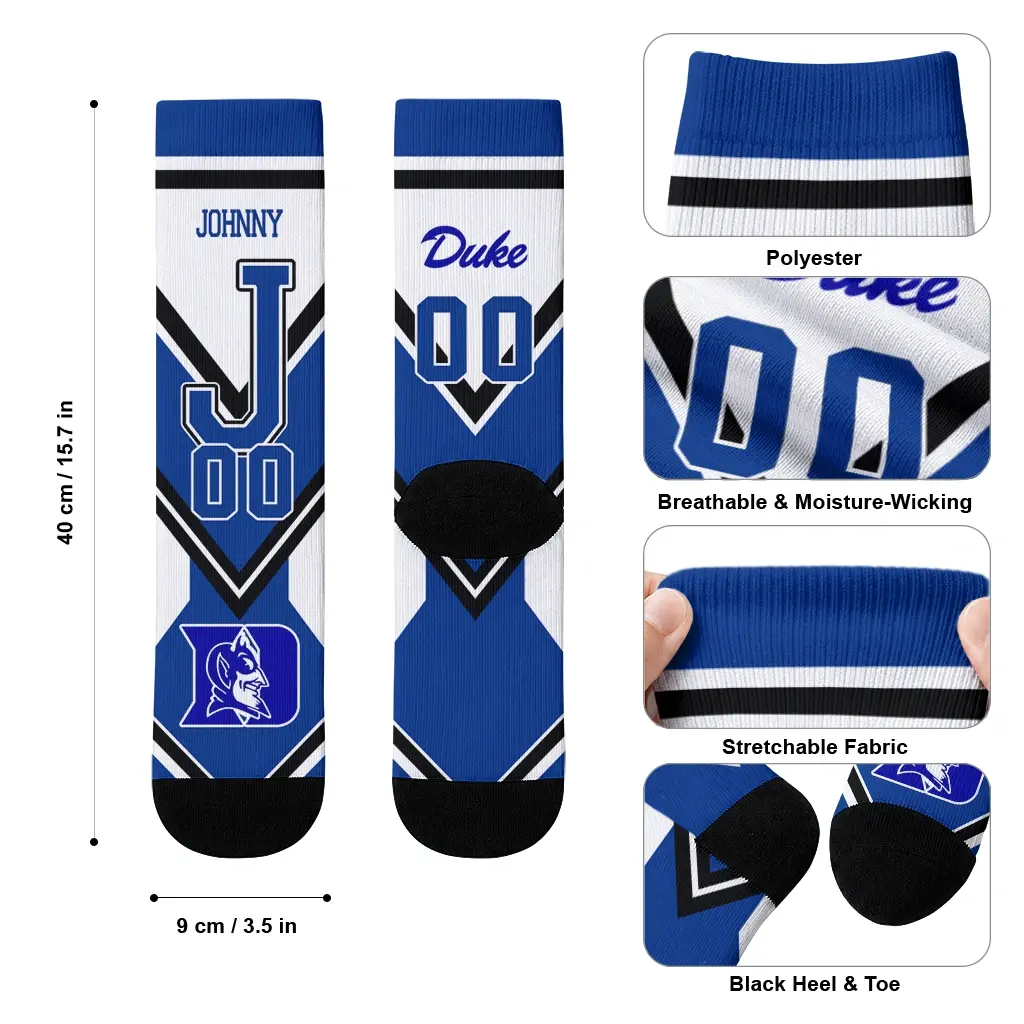 Duke Blue Devils Socks Custom Arrow Blocks Blue High Quality Duke Blue Devils Socks Custom Arrow Blocks Blue High Quality