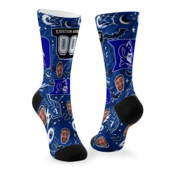 Duke Blue Devils Socks Custom Scattered Icons Blue Fashion Forward