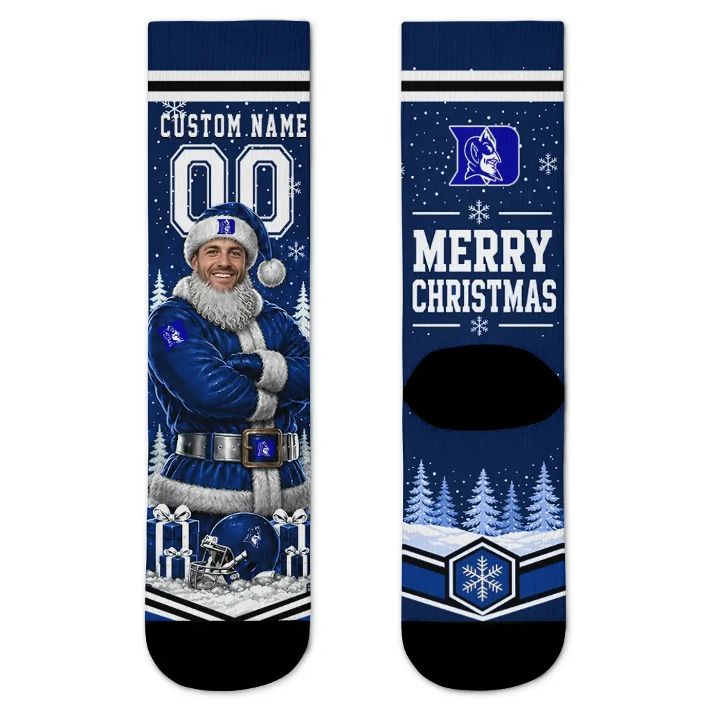 Duke Blue Devils Socks Custom Snowy Scene Blue White Best Selling Duke Blue Devils Socks Custom Snowy Scene Blue White Best Selling