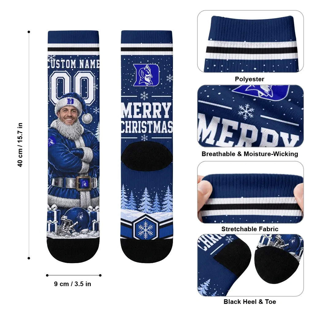 Duke Blue Devils Socks Custom Snowy Scene Blue White High Quality Duke Blue Devils Socks Custom Snowy Scene Blue White High Quality