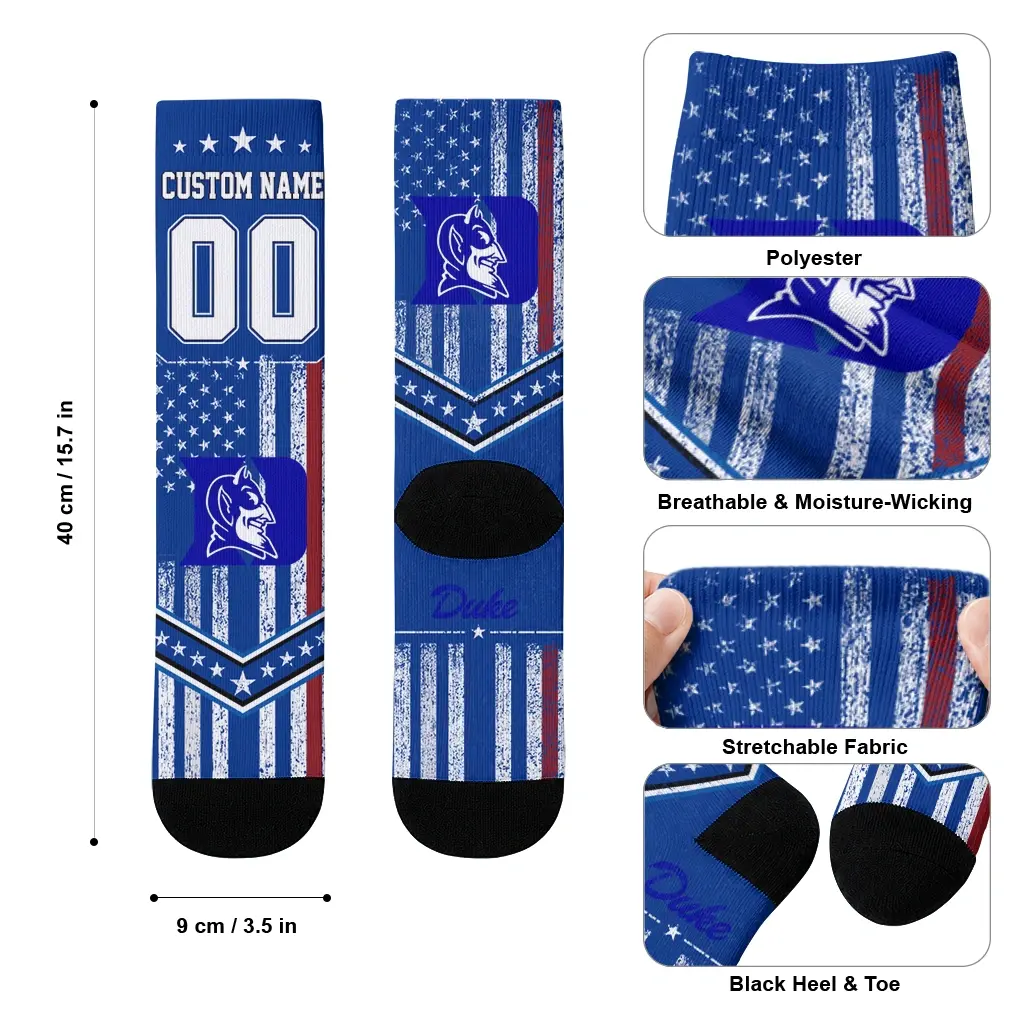 Duke Blue Devils Socks Custom Star Stripes Blue White High Quality Duke Blue Devils Socks Custom Star Stripes Blue White High Quality