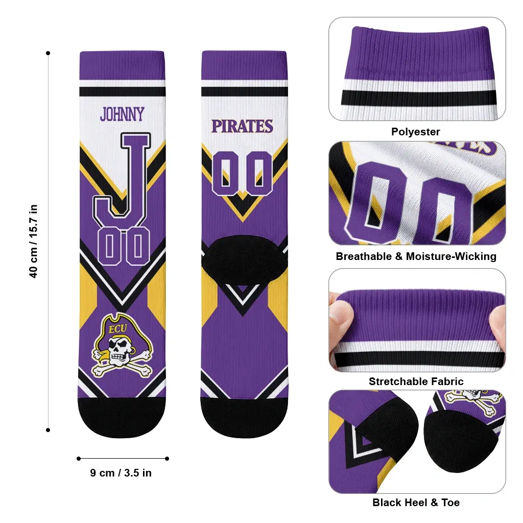 East Carolina Pirates Socks Personalized Arrow Blocks Purple High Quality East Carolina Pirates Socks Personalized Arrow Blocks Purple High Quality