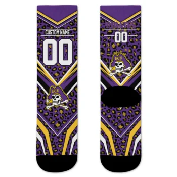 East Carolina Pirates Socks Personalized Leopard Print Purple Black Best Selling