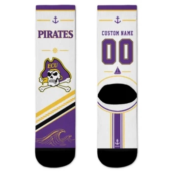 East Carolina Pirates Socks Personalized Nautical Icons Purple White Best Selling