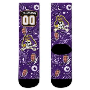 East Carolina Pirates Socks Personalized Scattered Icons Purple Best Selling