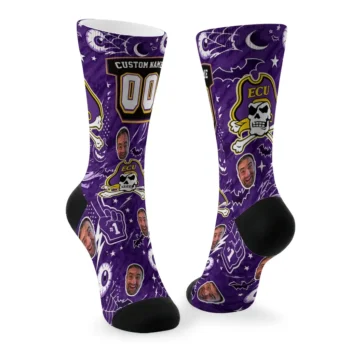 East Carolina Pirates Socks Personalized Scattered Icons Purple Fashion Forward