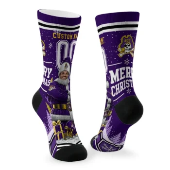 East Carolina Pirates Socks Personalized Snowy Scene Purple White Fashion Forward