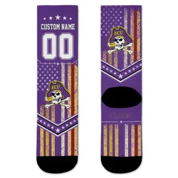 East Carolina Pirates Socks Personalized Star Stripes Purple White Best Selling