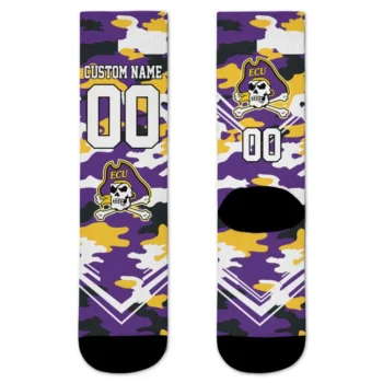 East Carolina Pirates Socks Personalized Woodland Camo Purple Best Selling
