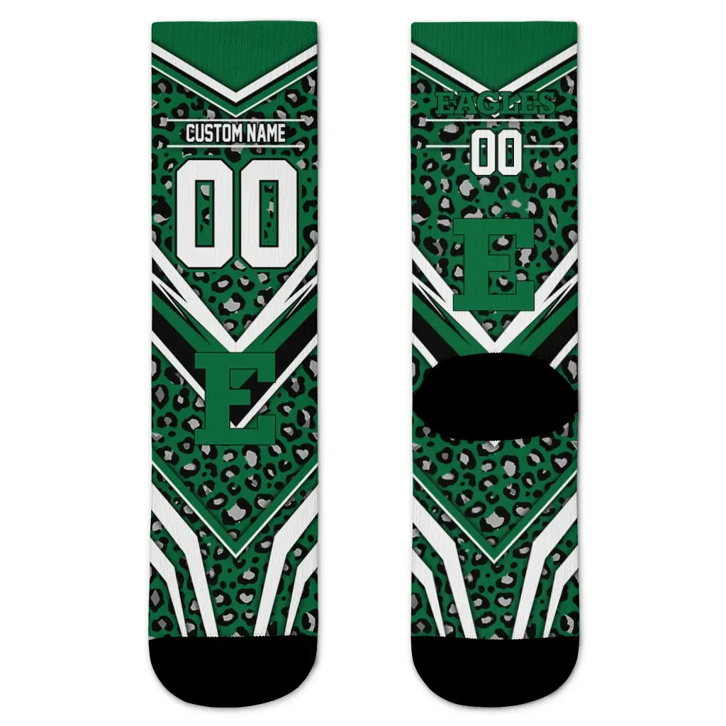Eastern Michigan Eagles Socks Personalized Leopard Print Green Black Best Selling Eastern Michigan Eagles Socks Personalized Leopard Print Green Black Best Selling