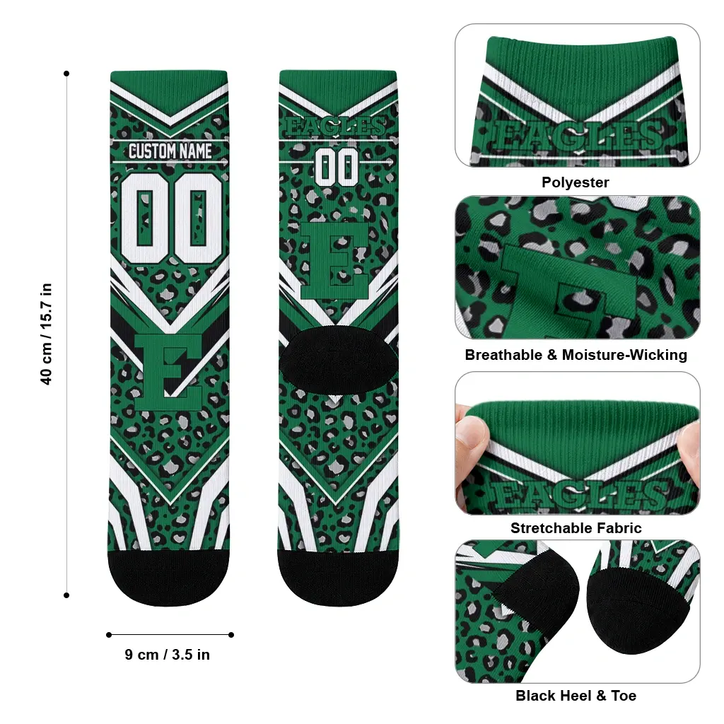 Eastern Michigan Eagles Socks Personalized Leopard Print Green Black High Quality Eastern Michigan Eagles Socks Personalized Leopard Print Green Black High Quality