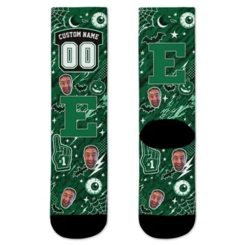 Eastern Michigan Eagles Socks Personalized Scattered Icons Green Best Selling