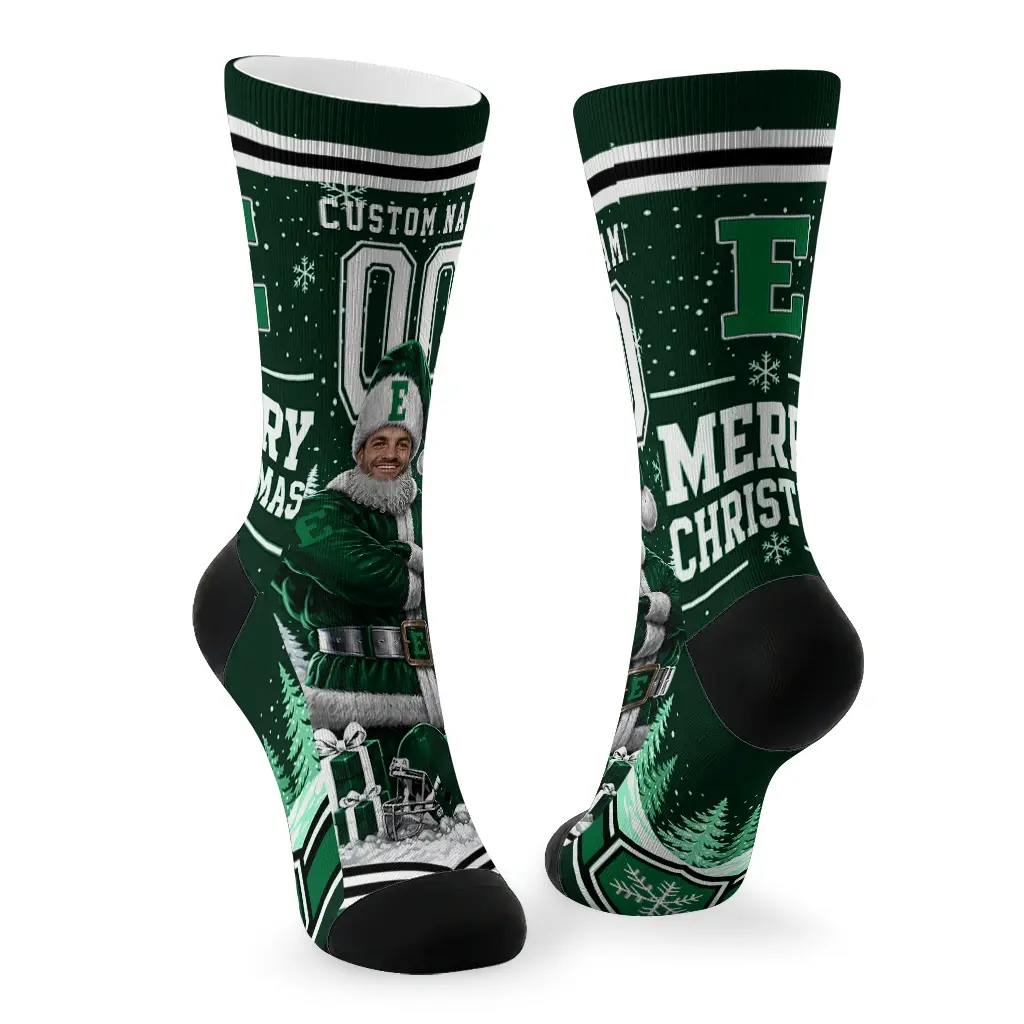 Eastern Michigan Eagles Socks Personalized Snowy Scene Green White Fashion Forward Eastern Michigan Eagles Socks Personalized Snowy Scene Green White Fashion Forward