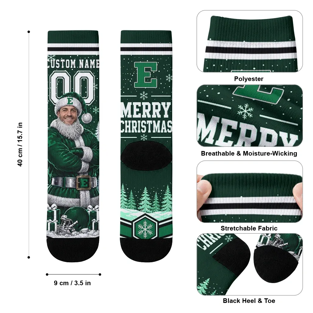 Eastern Michigan Eagles Socks Personalized Snowy Scene Green White High Quality Eastern Michigan Eagles Socks Personalized Snowy Scene Green White High Quality