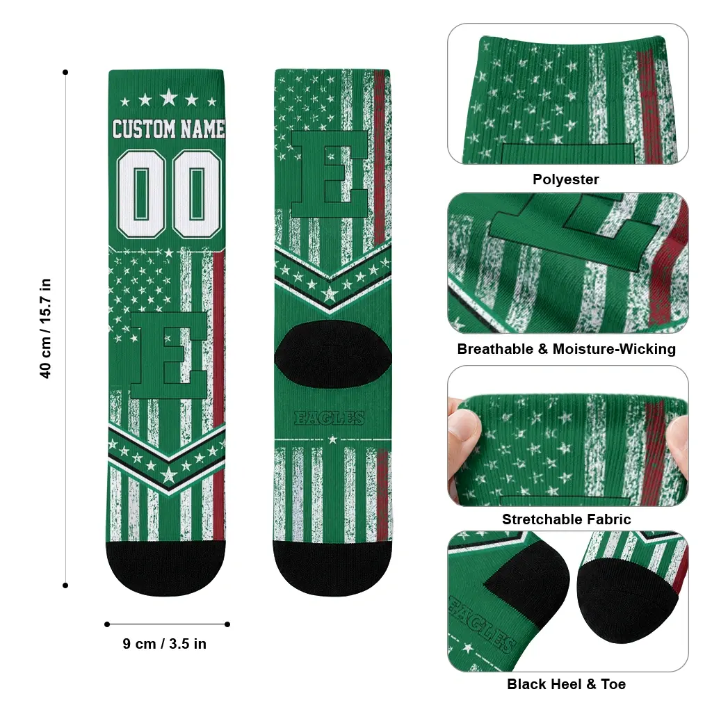 Eastern Michigan Eagles Socks Personalized Star Stripes Green White High Quality Eastern Michigan Eagles Socks Personalized Star Stripes Green White High Quality