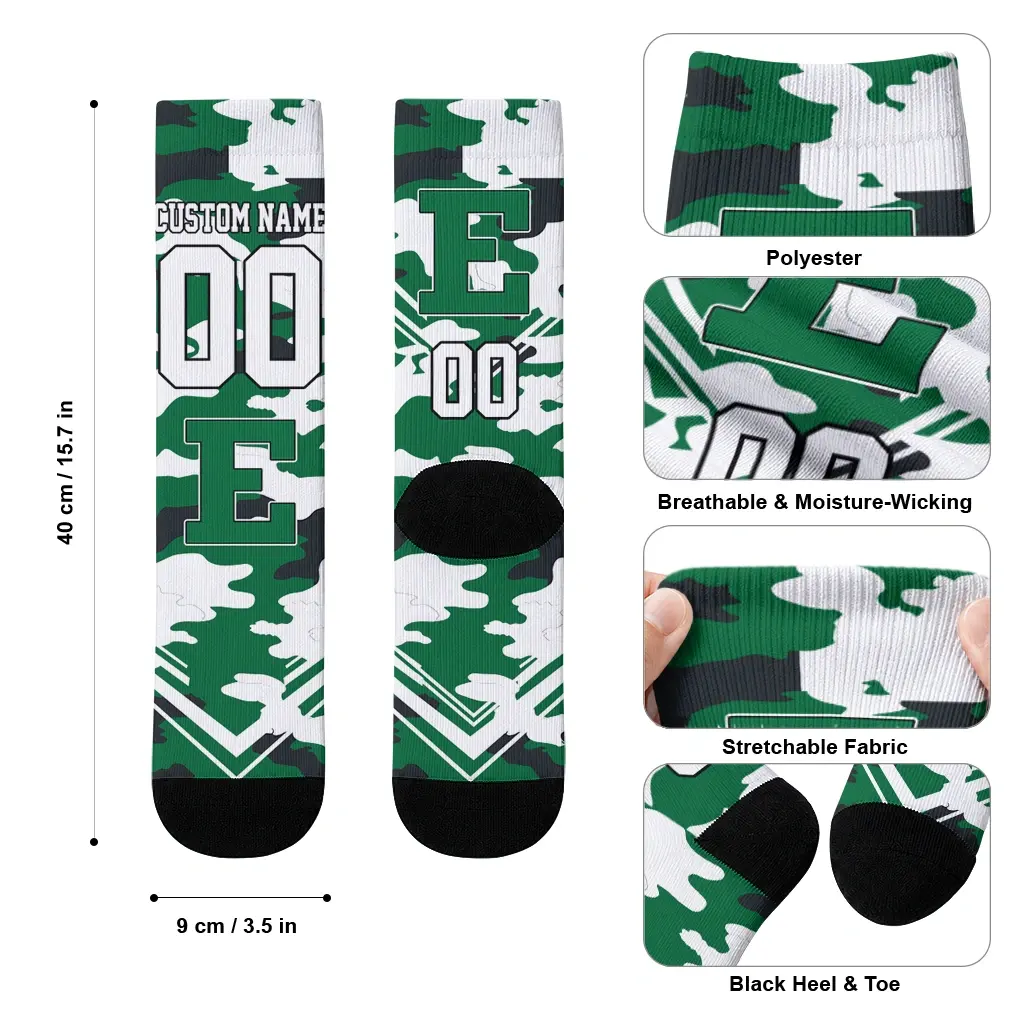 Eastern Michigan Eagles Socks Personalized Woodland Camo Green High Quality Eastern Michigan Eagles Socks Personalized Woodland Camo Green High Quality