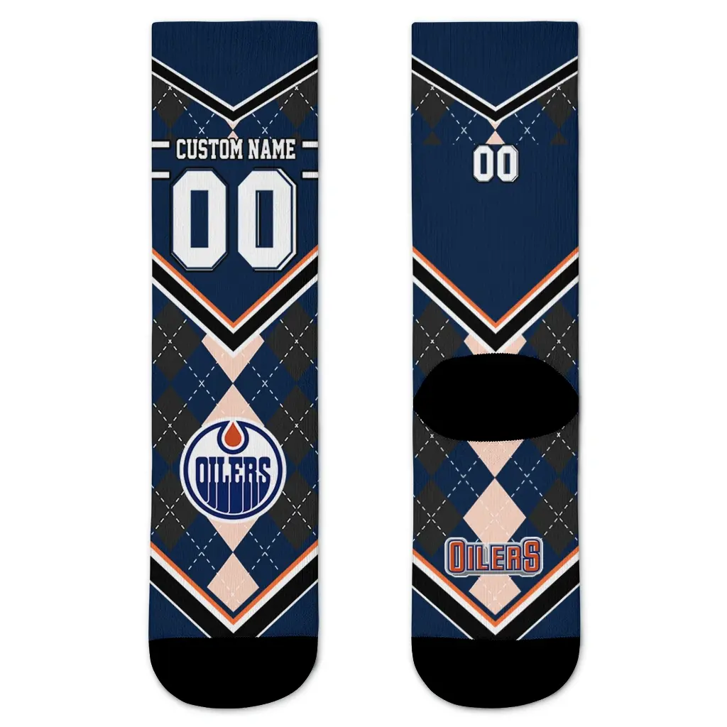 Edmonton Oilers Socks Custom Argyle Pattern Blue Best Selling Edmonton Oilers Socks Custom Argyle Pattern Blue Best Selling