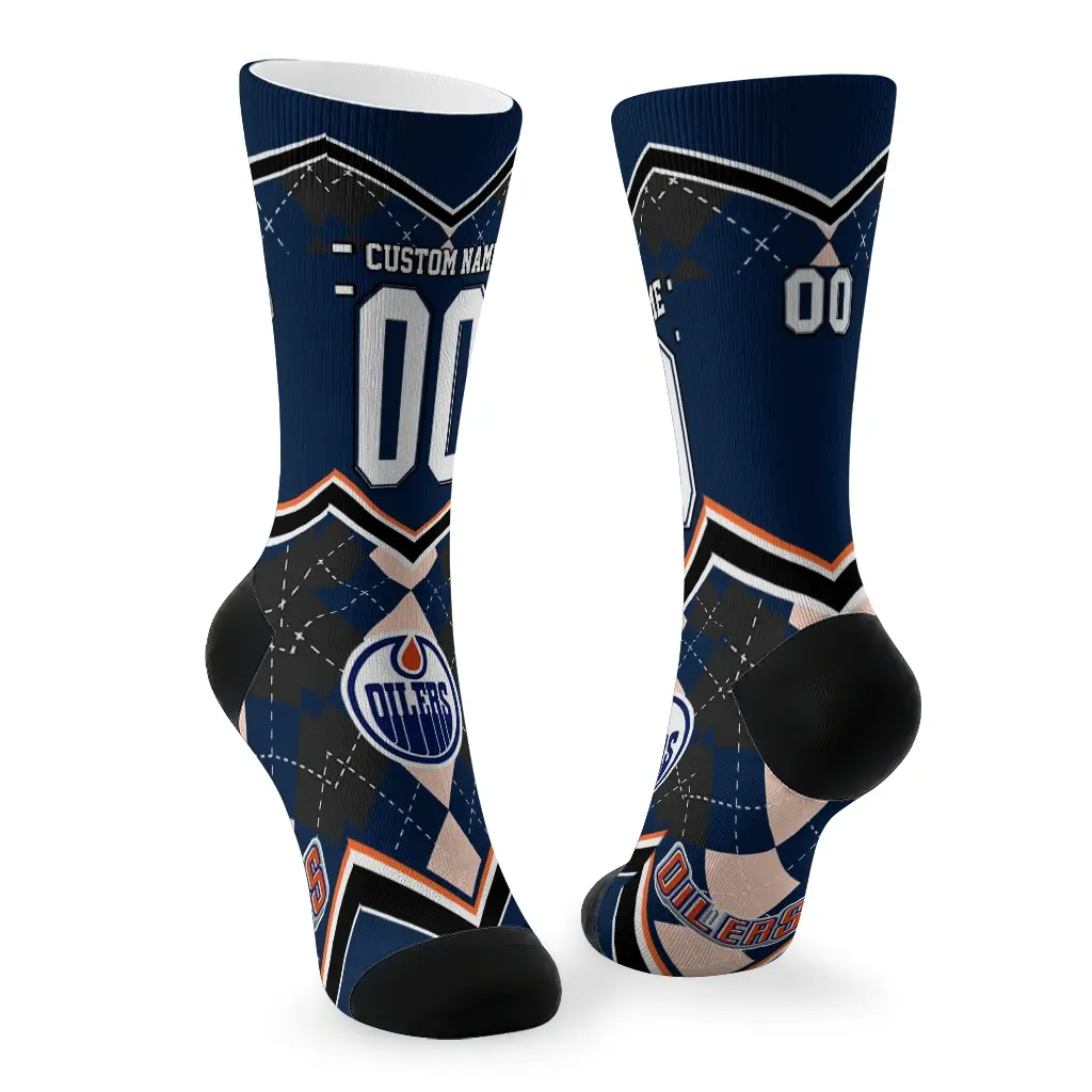 Edmonton Oilers Socks Custom Argyle Pattern Blue Fashion Forward Edmonton Oilers Socks Custom Argyle Pattern Blue Fashion Forward
