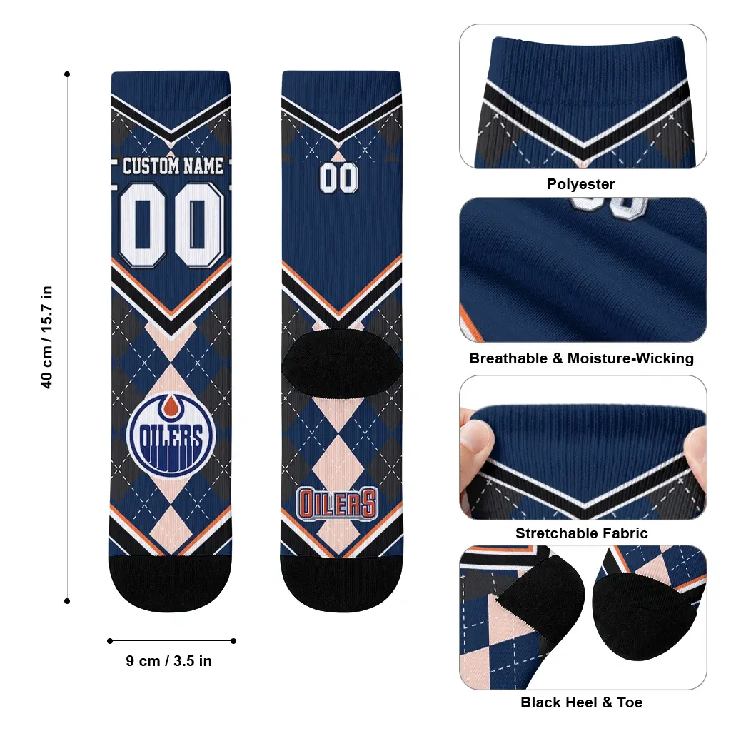 Edmonton Oilers Socks Custom Argyle Pattern Blue High Quality Edmonton Oilers Socks Custom Argyle Pattern Blue High Quality
