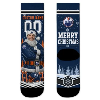Edmonton Oilers Socks Custom Snowy Scene Blue White Best Selling